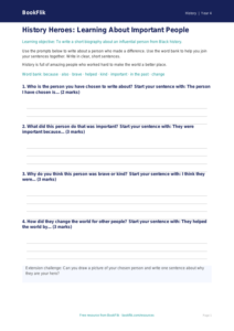 Free Black History Writing Frame | Year 4 Supported | BookFlik