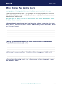 Free Bronze Age Activity Sheet | Year 4 Supported | BookFlik