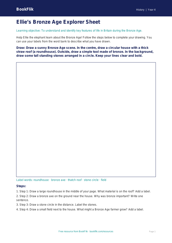 Free Bronze Age Drawing Sheet | Year 4 Supported | BookFlik worksheet preview — History Bronze Age