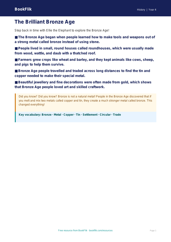 Free Bronze Age Poster | Year 4 Supported | BookFlik worksheet preview — History Bronze Age