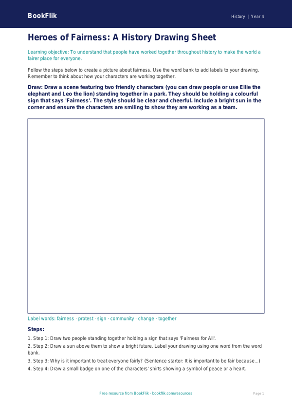 Free Civil Rights Drawing Sheet | Year 4 Supported | BookFlik worksheet preview — History Civil Rights