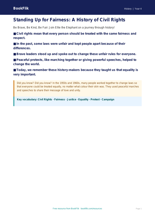 Free Civil Rights Poster | Year 4 Supported | BookFlik worksheet preview — History Civil Rights