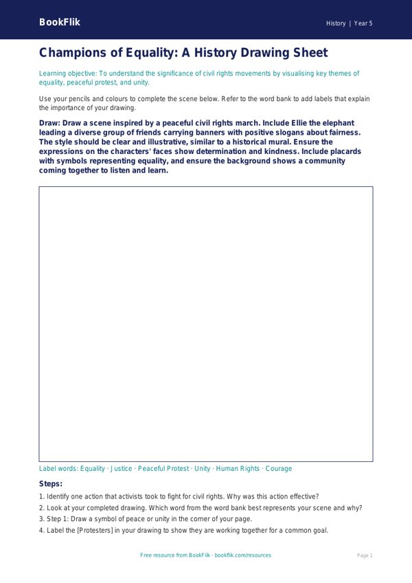 Free Civil Rights Drawing Sheet | Year 5 Core | BookFlik worksheet preview — History Civil Rights
