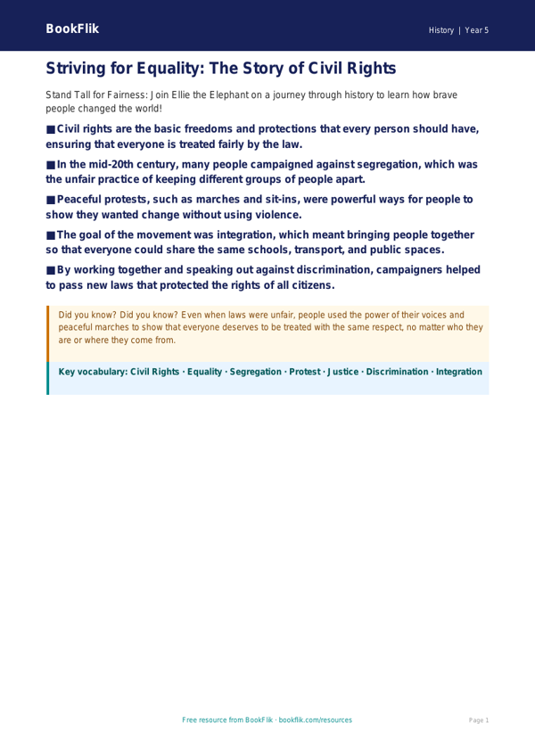 Free Civil Rights Poster | Year 5 Core | BookFlik worksheet preview — History Civil Rights
