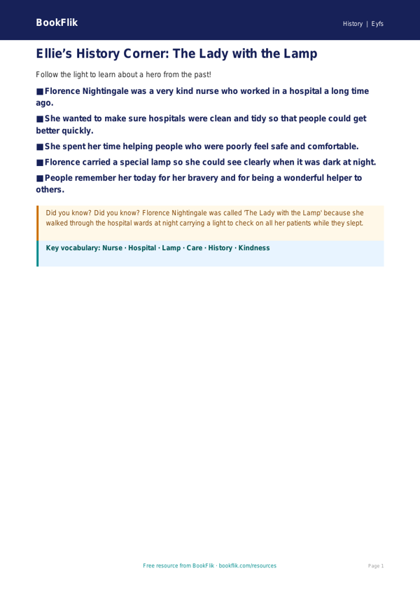Free Florence Nightingale Poster | EYFS Core | BookFlik worksheet preview — History Florence Nightingale