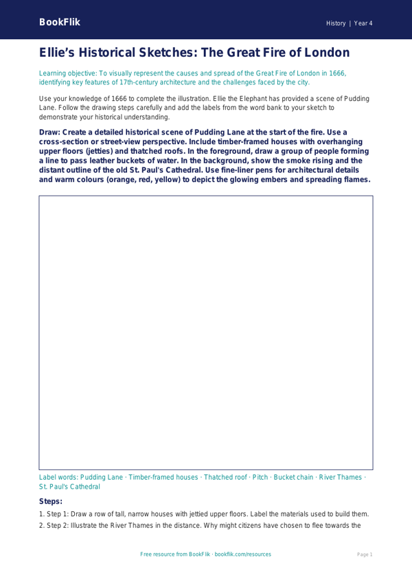 Free Great Fire Of London Drawing Sheet | Year 4 Greater Depth | BookFlik worksheet preview — History Great Fire Of London