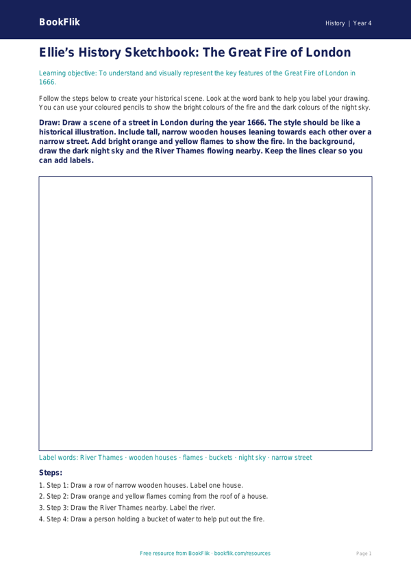 Free Great Fire Of London Drawing Sheet | Year 4 Supported | BookFlik worksheet preview — History Great Fire Of London