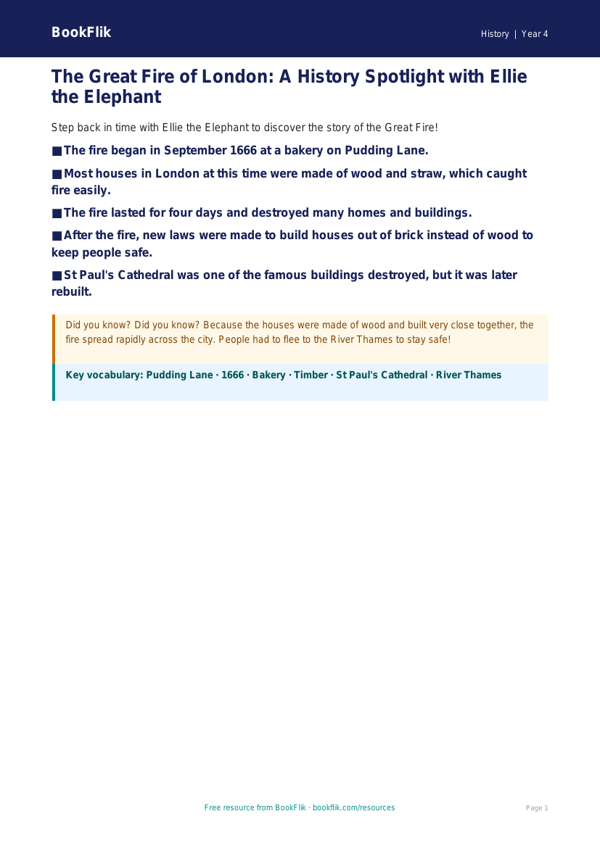 Free Great Fire Of London Poster | Year 4 Supported | BookFlik worksheet preview — History Great Fire Of London