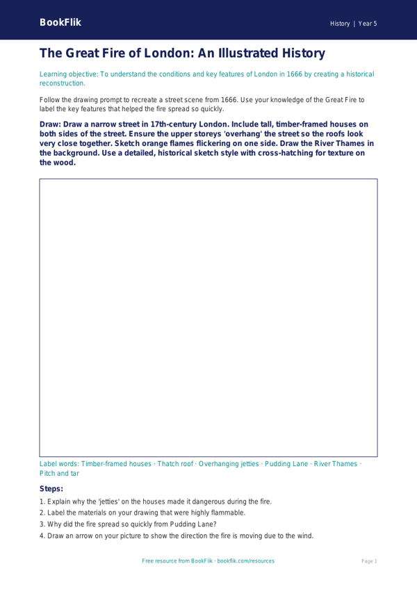 Free Great Fire Of London Drawing Sheet | Year 5 Core | BookFlik worksheet preview — History Great Fire Of London