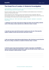 Free Great Fire Of London Worksheet | Year 5 Core | BookFlik