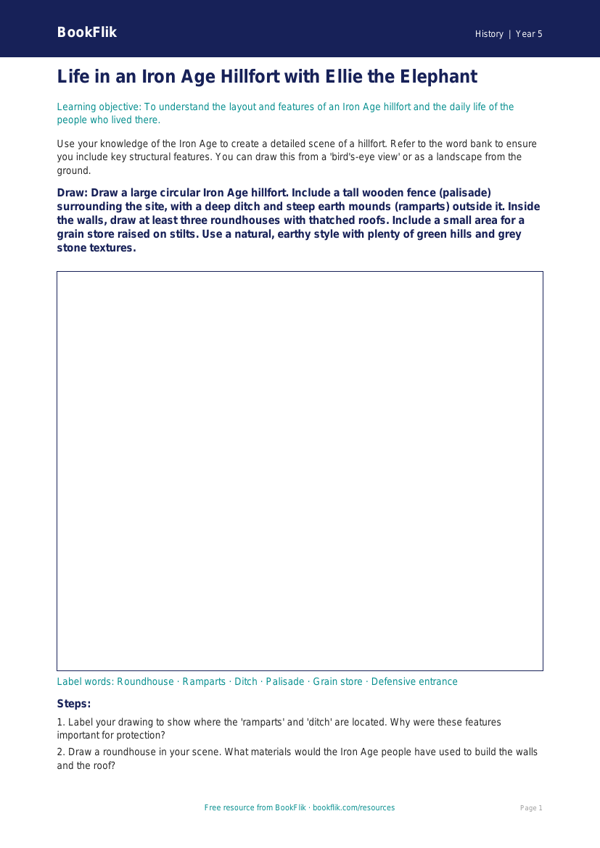 Free Iron Age Drawing Sheet | Year 5 Core | BookFlik worksheet preview — History Iron Age
