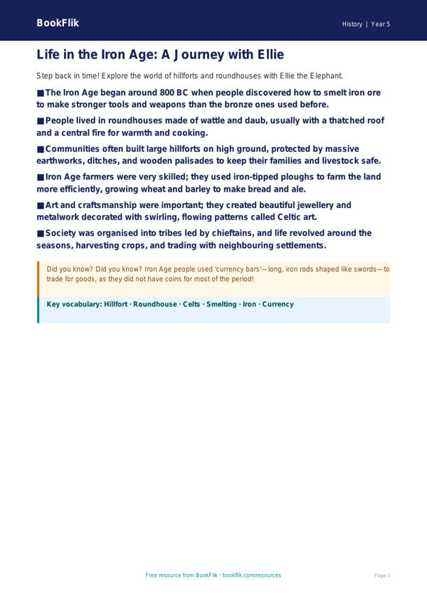 Free Iron Age Poster | Year 5 Core | BookFlik worksheet preview — History Iron Age