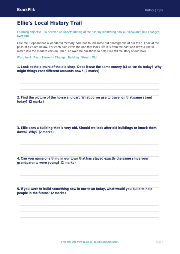 Free Local History Activity Sheet | EYFS Core | BookFlik worksheet preview — History Local History