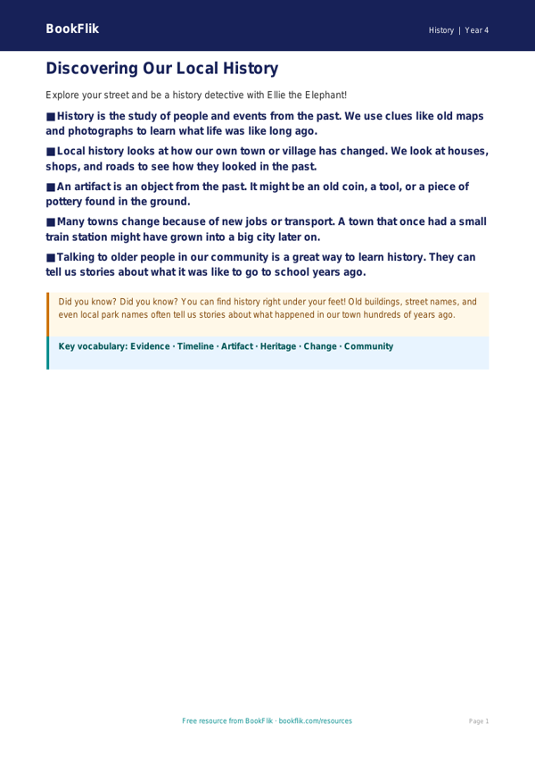 Free Local History Poster | Year 4 Supported | BookFlik worksheet preview — History Local History