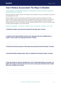 Free Maya Civilisation Assessment | Year 4 Greater Depth | BookFlik