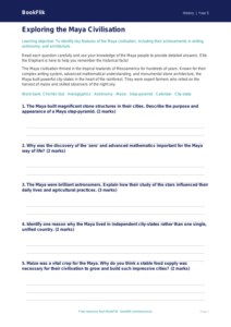 Free Maya Civilisation Worksheet | Year 5 Core | BookFlik