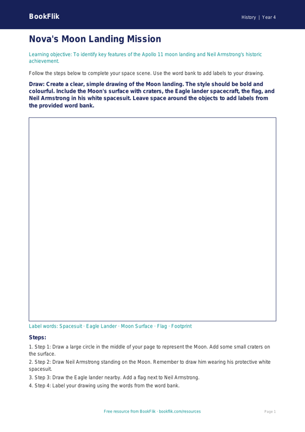 Free Neil Armstrong Drawing Sheet | Year 4 Supported | BookFlik worksheet preview — History Neil Armstrong