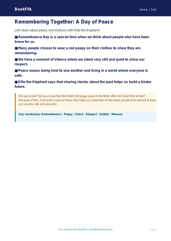 Free Remembrance Day Poster | EYFS Core | BookFlik worksheet preview — History Remembrance Day