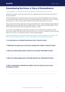 Free Remembrance Day Comprehension | Year 4 Supported | BookFlik