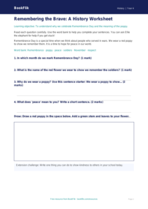 Free Remembrance Day Worksheet | Year 4 Supported | BookFlik