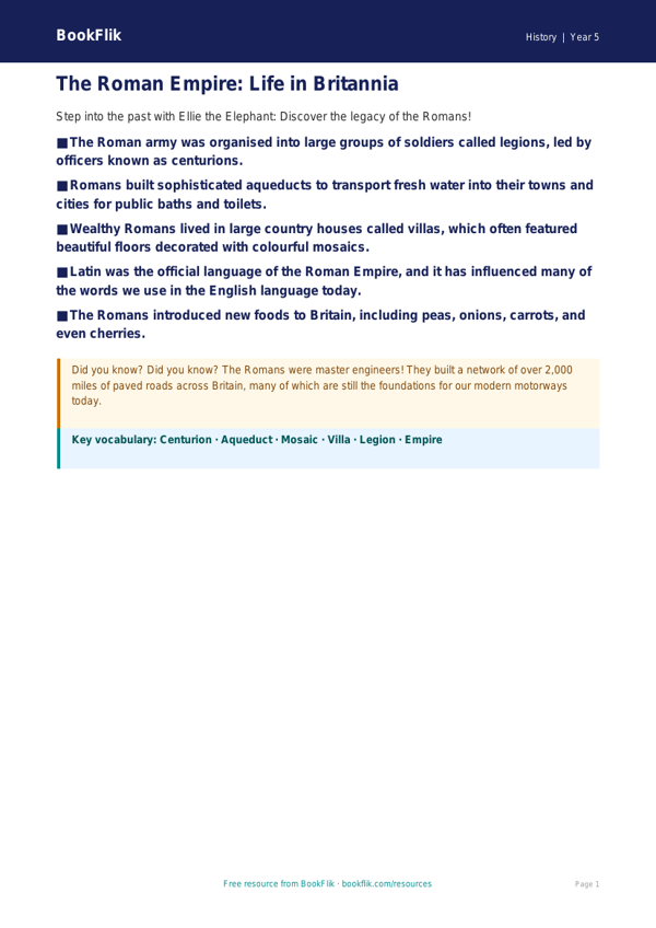 Free Romans Poster | Year 5 Core | BookFlik worksheet preview — History Romans