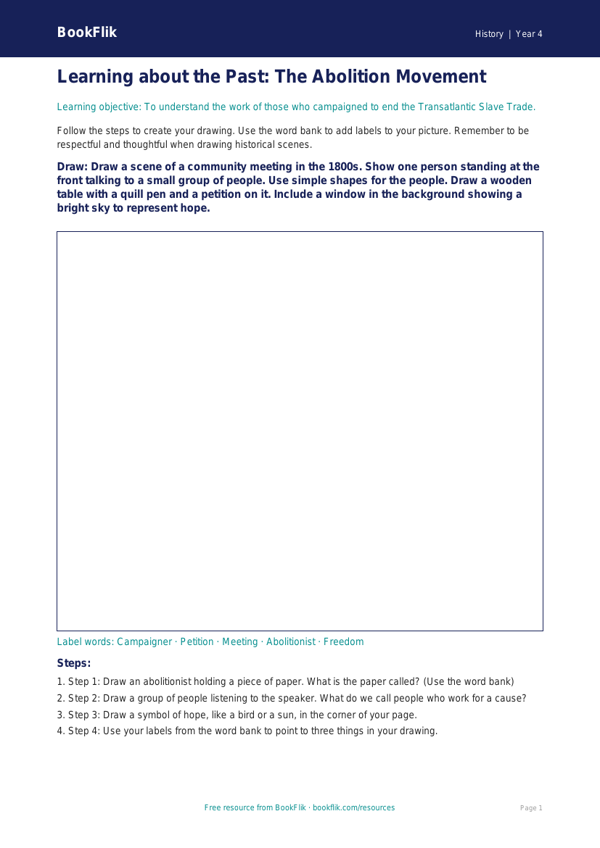 Free Slavery Drawing Sheet | Year 4 Supported | BookFlik worksheet preview — History Slavery