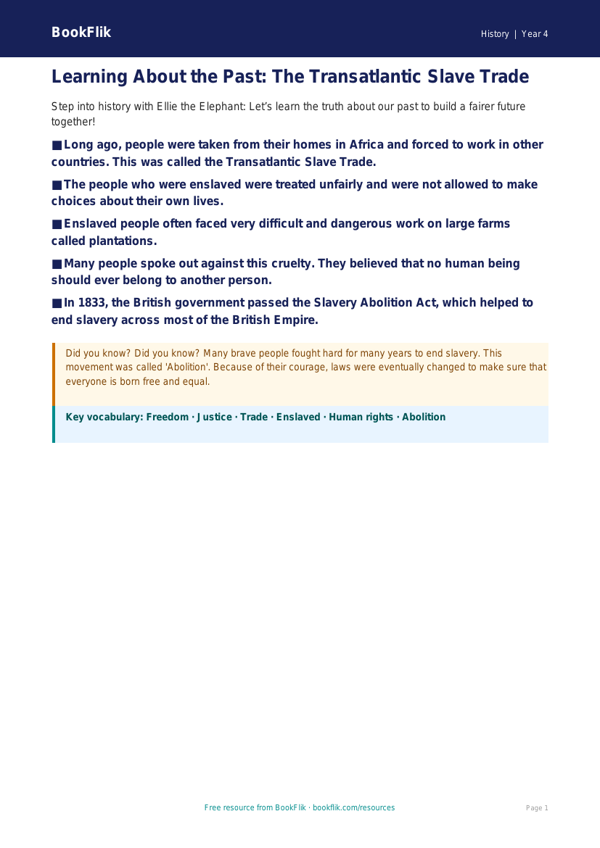 Free Slavery Poster | Year 4 Supported | BookFlik worksheet preview — History Slavery