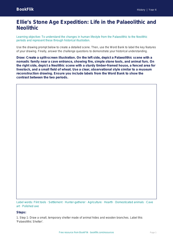 Free Stone Age Drawing Sheet | Year 4 Greater Depth | BookFlik worksheet preview — History Stone Age