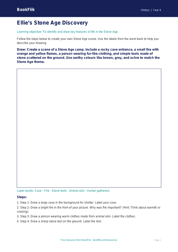 Free Stone Age Drawing Sheet | Year 4 Supported | BookFlik worksheet preview — History Stone Age