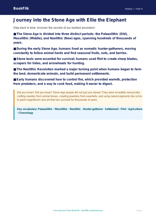 Free Stone Age Poster | Year 4 Greater Depth | BookFlik worksheet preview — History Stone Age