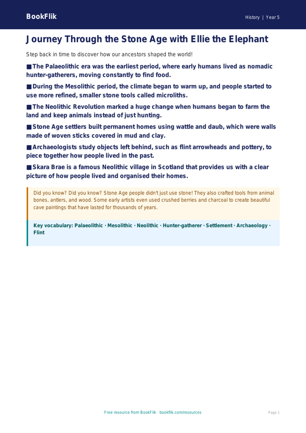 Free Stone Age Poster | Year 5 Core | BookFlik worksheet preview — History Stone Age