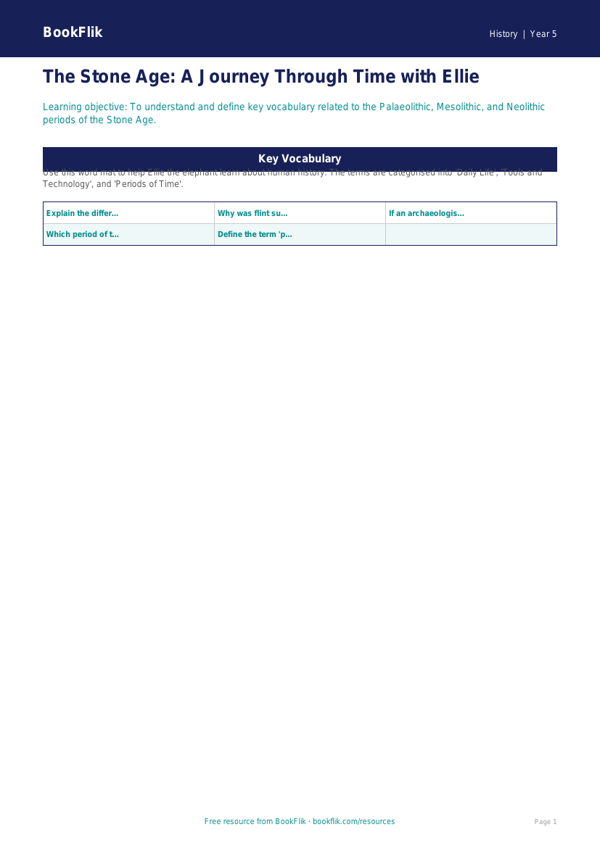 Free Stone Age Word Mat | Year 5 Core | BookFlik worksheet preview — History Stone Age