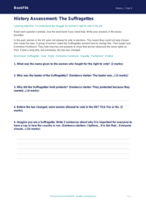 Free Suffragettes Assessment | Year 4 Supported | BookFlik