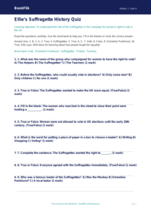 Free Suffragettes Quiz | Year 4 Supported | BookFlik