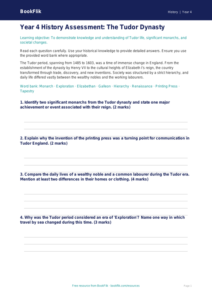 Free Tudors Assessment | Year 4 Greater Depth | BookFlik