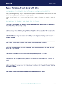 Free Tudors Quiz | Year 4 Supported | BookFlik