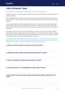 Free Victorians Comprehension | Year 4 Supported | BookFlik