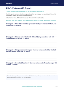 Free Victorians Writing Frame | Year 4 Supported | BookFlik