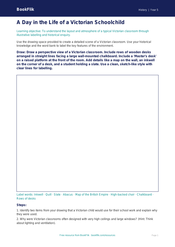 Free Victorians Drawing Sheet | Year 5 Core | BookFlik worksheet preview — History Victorians