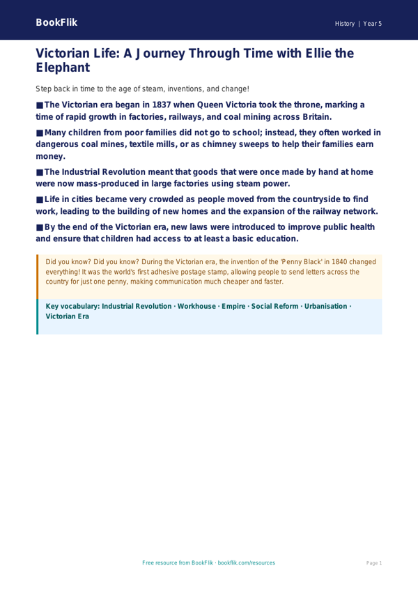 Free Victorians Poster | Year 5 Core | BookFlik worksheet preview — History Victorians