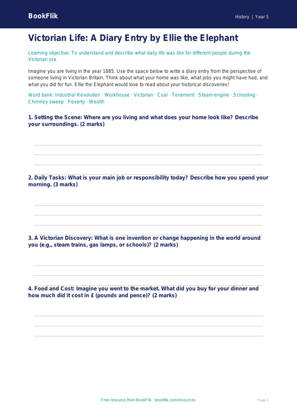 Free Victorians Template | Year 5 Core | BookFlik worksheet preview — History Victorians