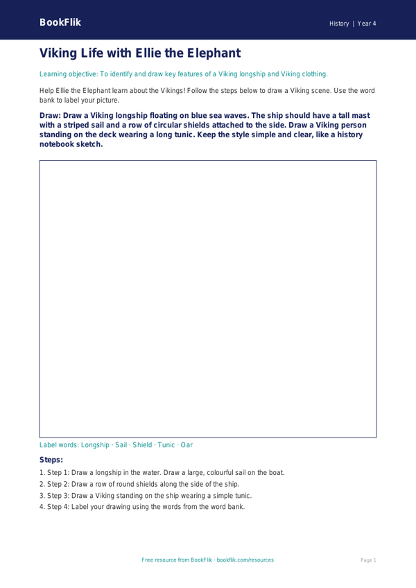 Free Vikings Drawing Sheet | Year 4 Supported | BookFlik worksheet preview — History Vikings
