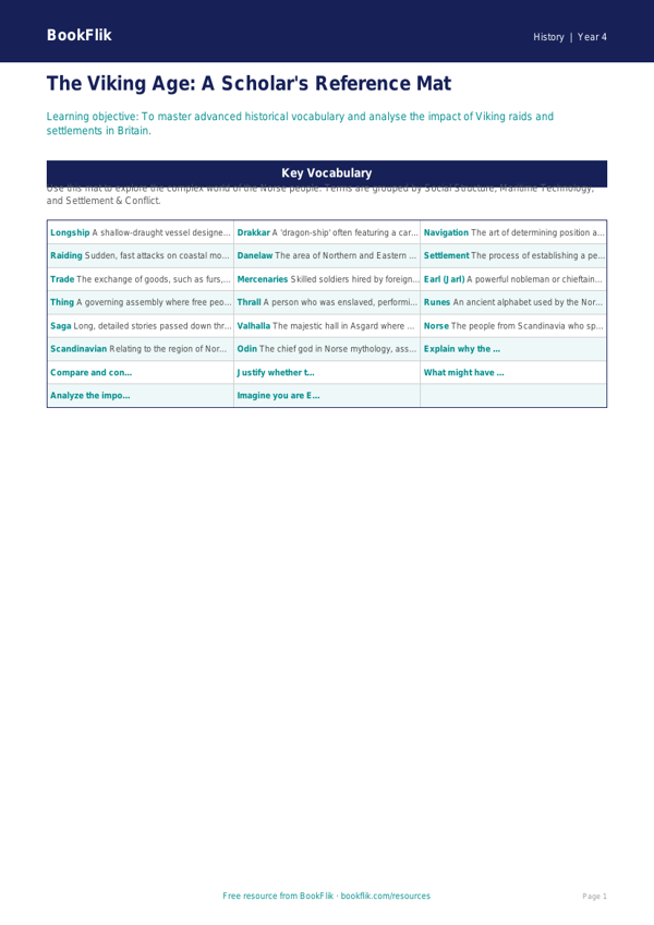 Free Vikings Word Mat | Year 4 Greater Depth | BookFlik worksheet preview — History Vikings