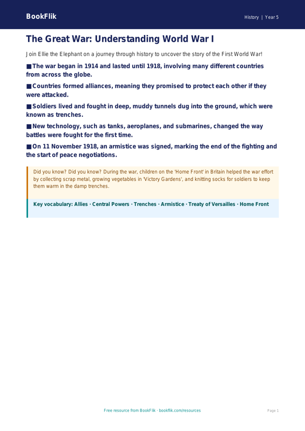 Free WW1 Poster Worksheet | Year 5 History | BookFlik worksheet preview — History Ww1