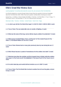 Free Ww1 Quiz | Year 5 Core | BookFlik