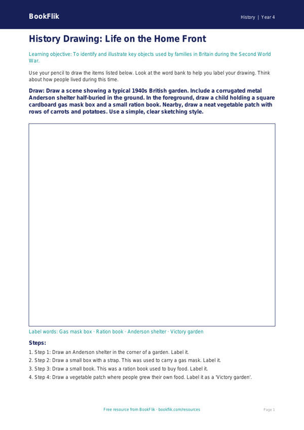 Free WW2 Drawing Sheet | Year 4 Supported | BookFlik worksheet preview — History Ww2