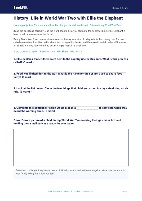 Free WW2 Worksheet | Year 4 Supported | BookFlik worksheet preview — History Ww2