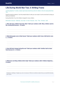 Free WW2 Writing Frame | Year 4 Supported | BookFlik