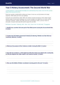 Free WW2 Assessment Worksheet | Year 5 History | BookFlik