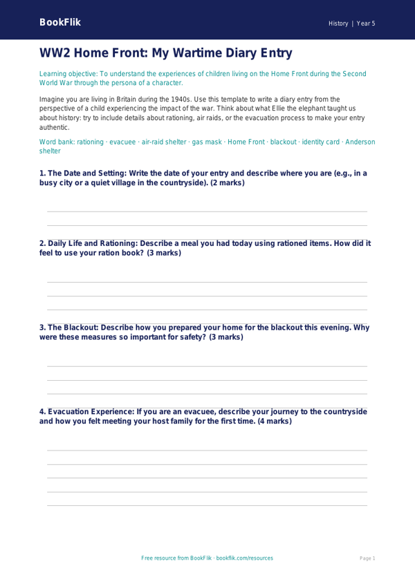 Free WW2 Worksheet | Year 5 History Resource | BookFlik worksheet preview — History Ww2